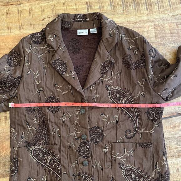 Vintage Chicos Embroidered Jacket L Tapestry Paisley Brown - Picture 9 of 11